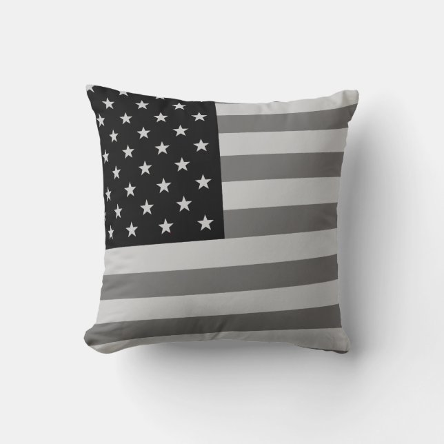 USA Flag Black & White Throw Pillow (Front)