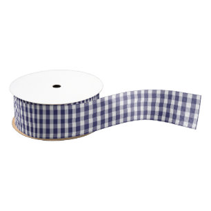 USA Flag Blue and White Gingham Checked Grosgrain Ribbon