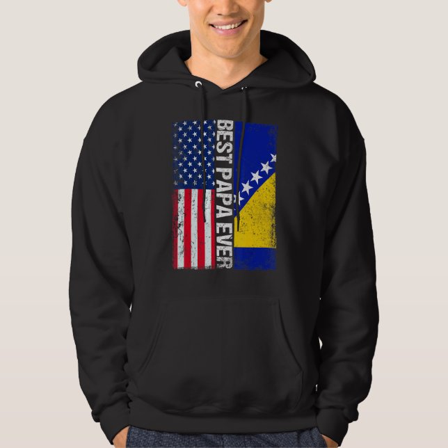 Usa Flag & Bosnia And Herzegovina Flag Best Papa E Hoodie (Front)