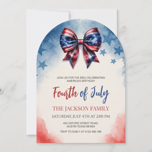 USA Flag Bow 4th of July Party Arch Invitation (Front)