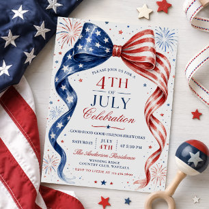 USA Flag Bow 4th of July Party Invitation