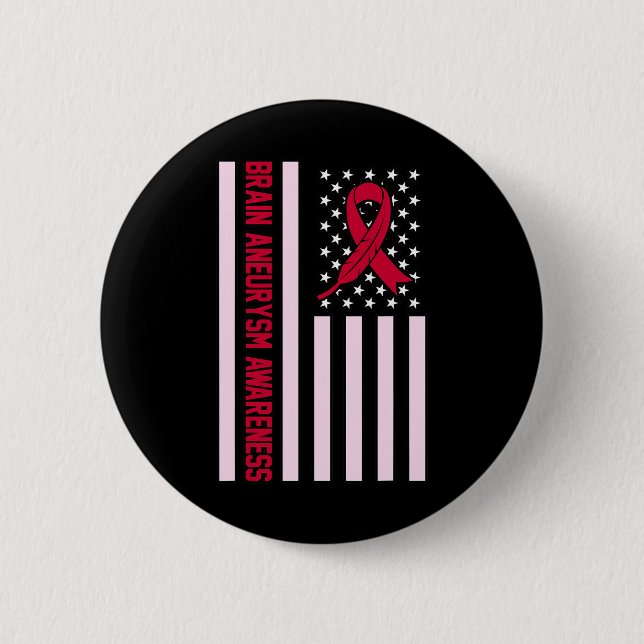 USA Flag Brain Aneurysm Awareness Month Supporter  Button (Front)