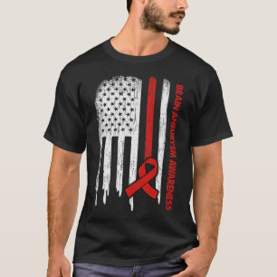 Usa Flag Burgundy Ribbon Brain Aneurysm Awareness T-Shirt