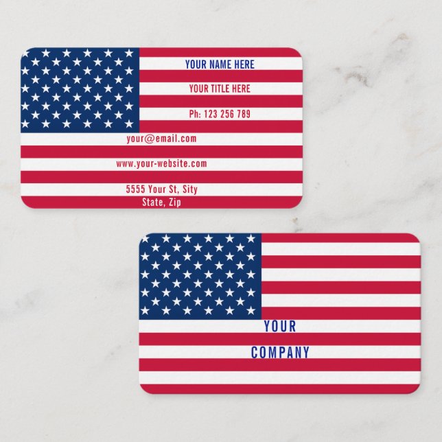 USA Flag Business Card Patriotic Personalized (Front/Back)