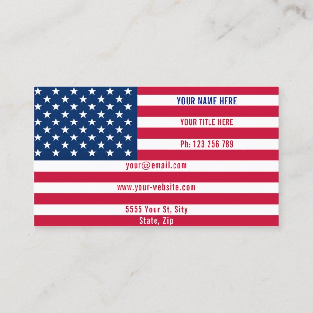 USA Flag Business Card Personalized Your Design (Back)