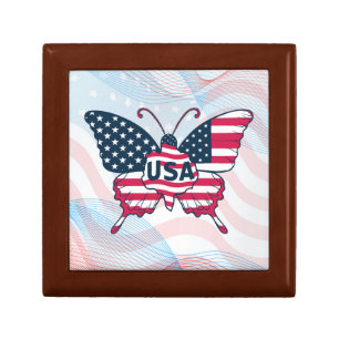 USA Flag Butterfly Patriotic American Pride Design Gift Box