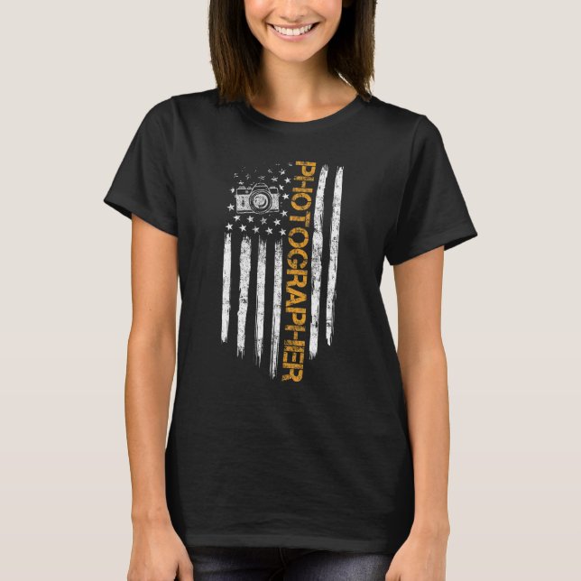 USA Flag Camera Photographer Photo Lense Photograp T-Shirt (Front)