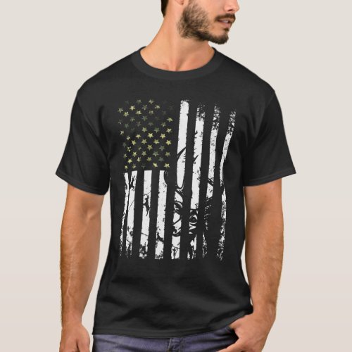 Usa Flag Camo Deer Elk Buck Camoflage Hunting Hunt T_Shirt