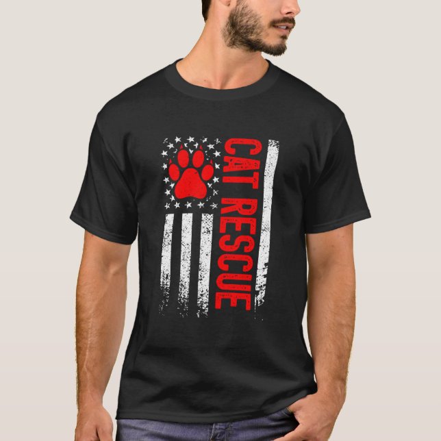 Usa Flag Cat Adoption Rescue Cat Animal Rescue Cat T-Shirt (Front)