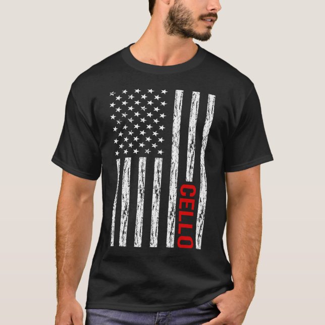 USA Flag Cello Cellist T-Shirt (Front)