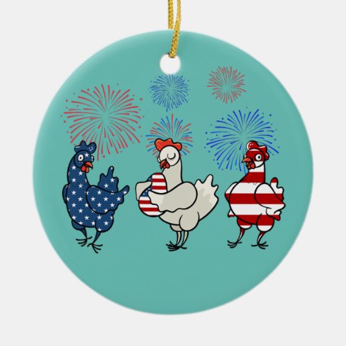 USA Flag Chicken Fireworks Patriotic 4th of July  Ceramic Ornament