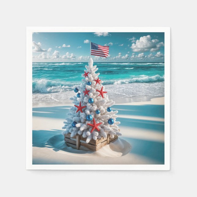 USA Flag Christmas Tree Napkins (Front)