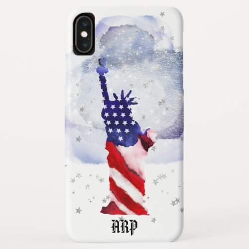  USA Flag Clouds Statue of Liberty Silver Stars iPhone XS Max Case
