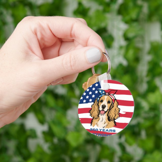 USA Flag Cocker Spaniel Keychain (Hand)