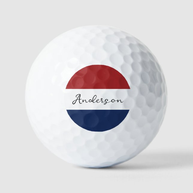 USA Flag Colors Custom Name Surname  Golf Balls (Front)