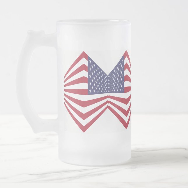 Usa Flag Corner 16 oz Frosted Glass Mug (Left)