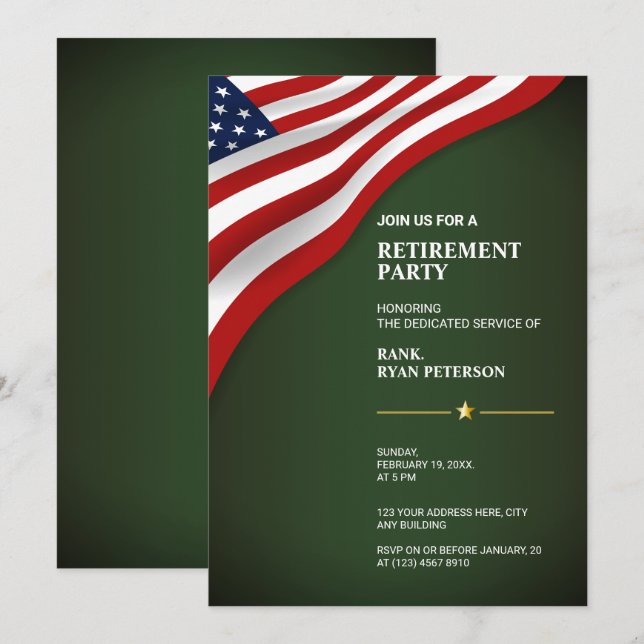 USA Flag | Corner | Army Green Invitation (Front/Back)