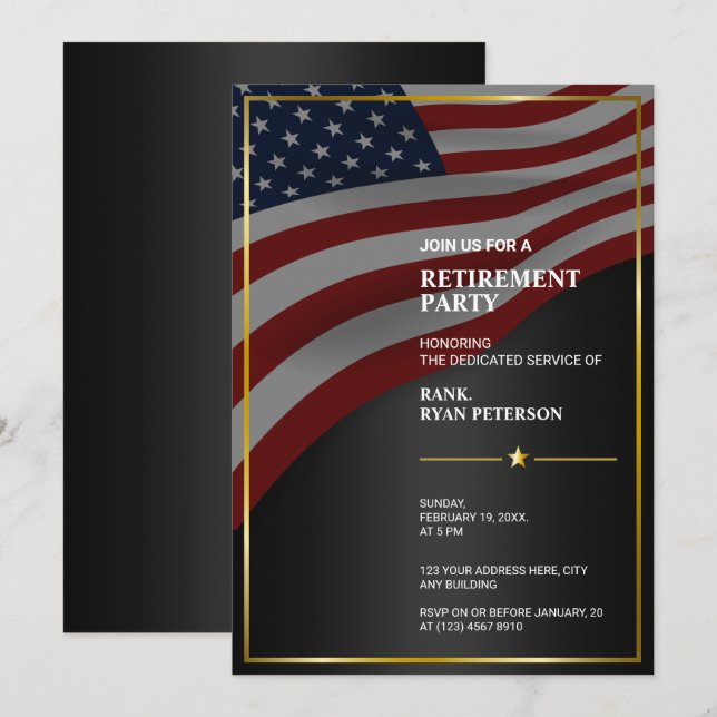USA Flag | Corner | Gold Frame | Luxury Black Invitation (Front/Back)