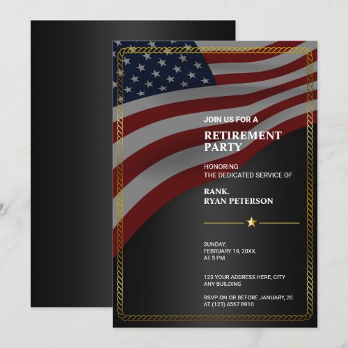 USA Flag | Corner | Gold Rope Frame | Black Invitation