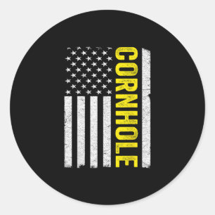 USA Flag Cornhole Toss Player Classic Round Sticker