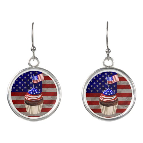 USA Flag Cupcakes Pattern Earrings