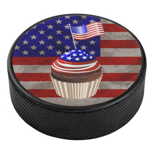 USA Flag Cupcakes Pattern Hockey Puck