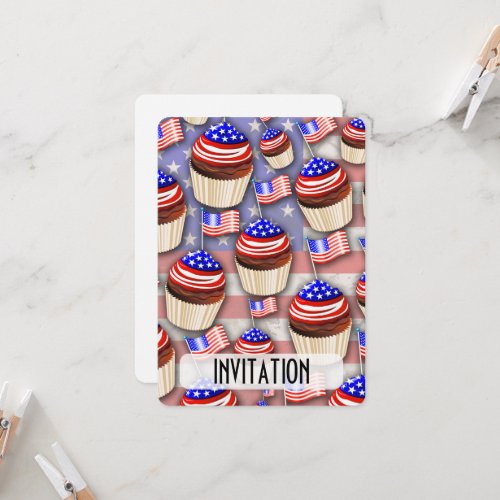 USA Flag Cupcakes Pattern Invitation