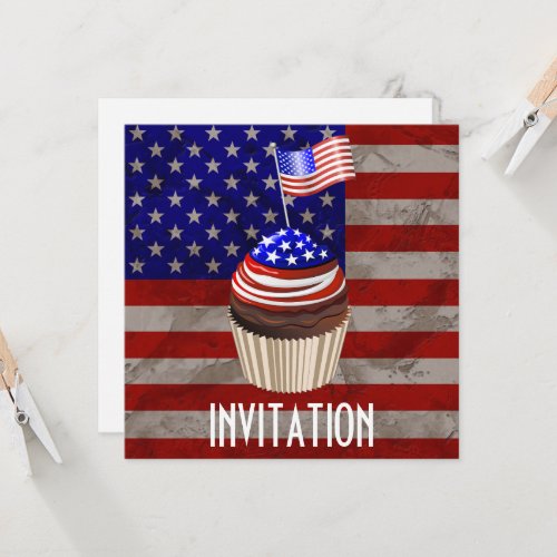 USA Flag Cupcakes Pattern Invitation