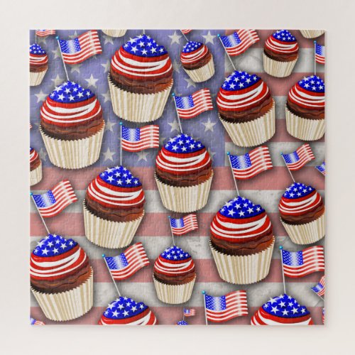 USA Flag Cupcakes Pattern Jigsaw Puzzle