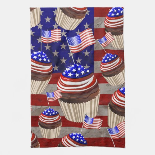 USA Flag Cupcakes Pattern Kitchen Towel