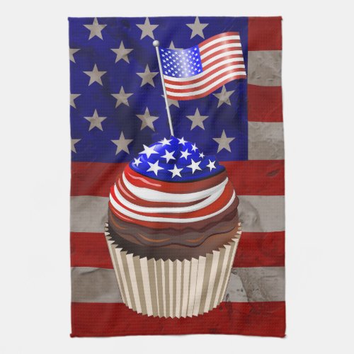 USA Flag Cupcakes Pattern Kitchen Towel