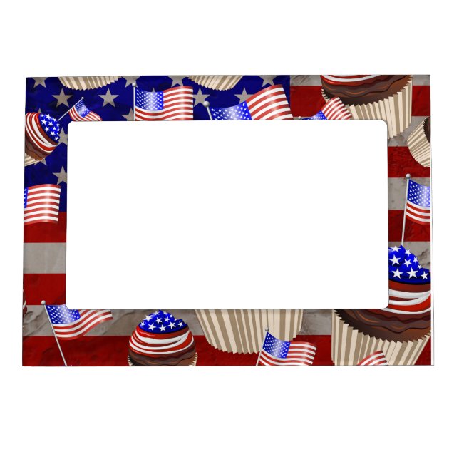 USA Flag Cupcakes Pattern Magnetic Frame (Front)