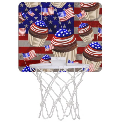 USA Flag Cupcakes Pattern Mini Basketball Hoop