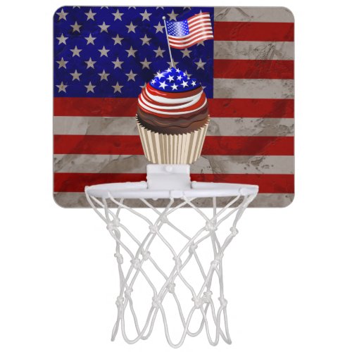 USA Flag Cupcakes Pattern Mini Basketball Hoop
