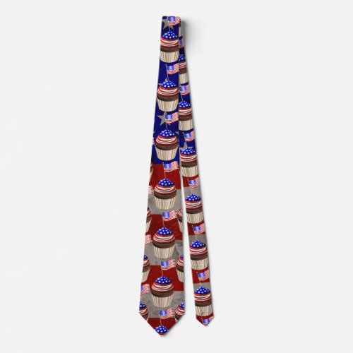 USA Flag Cupcakes Pattern Neck Tie