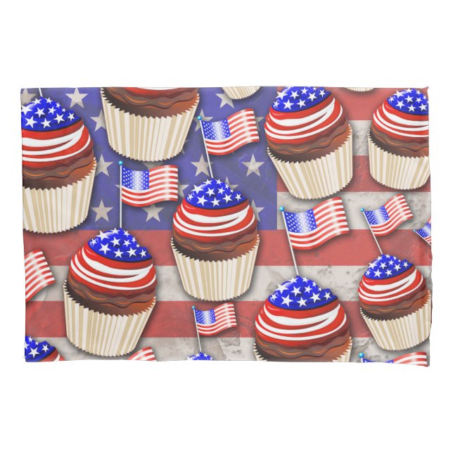 USA Flag Cupcakes Pattern Pillow Case (Front)