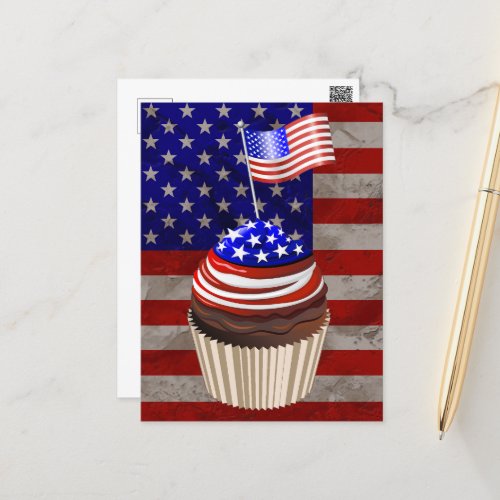 USA Flag Cupcakes Pattern Postcard