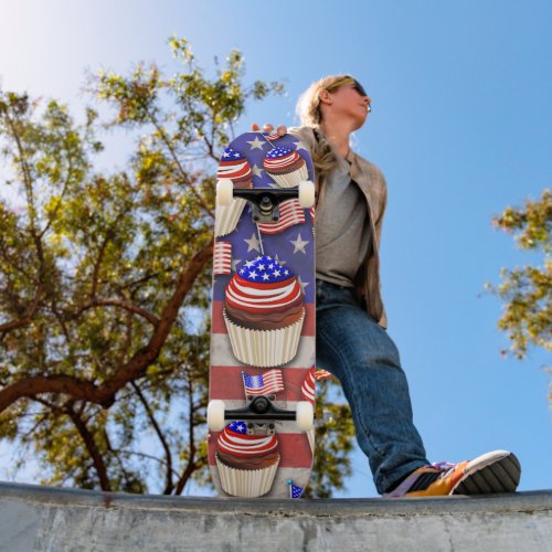 USA Flag Cupcakes Pattern Skateboard