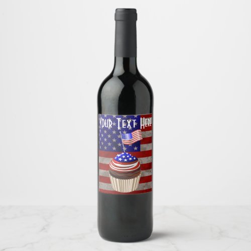USA Flag Cupcakes Pattern Wine Label