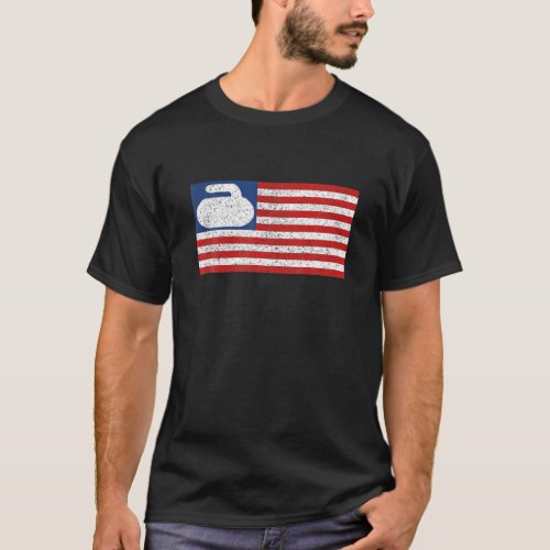 USA Flag Curling Stone Vintage T_Shirt