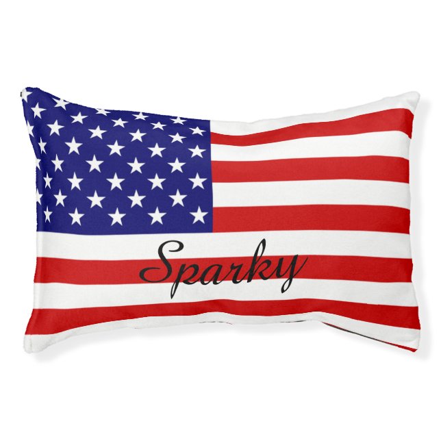 USA Flag Custom Name dbt Pet Bed (Front)