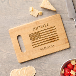 USA flag Custom name The best cook Engraved Cutting Board