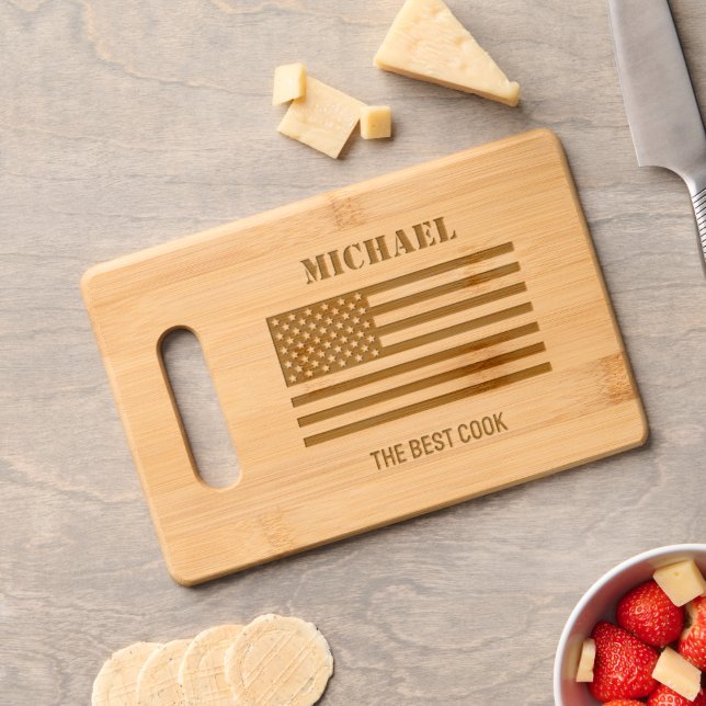 USA  flag Custom name The best cook Engraved Cutting Board (Cheese)