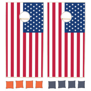 Usa Flag Custom Natural Wood Cornhole Set