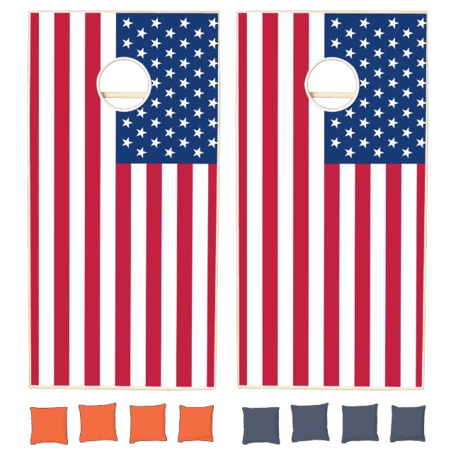 Usa Flag Custom Natural Wood Cornhole Set (Set)