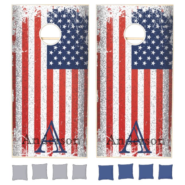 Usa Flag Custom Natural Wood  Cornhole Set (Set)