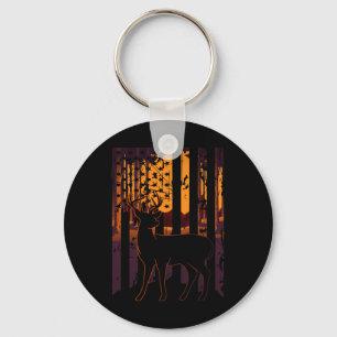 Usa Flag Deer Hunting Setting Sun Funny Bow Hunter Keychain