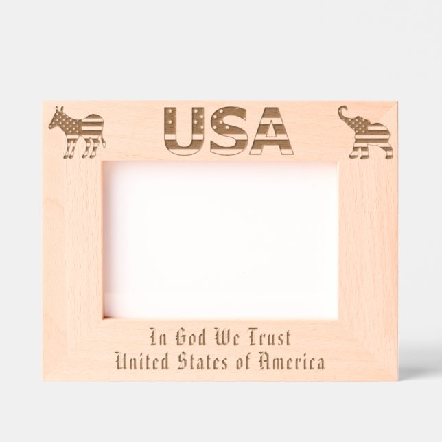 USA Flag, Democratic and Republican Symbols     Engraved Frames (Front)