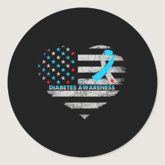 USA Flag Diabetes Awareness Heart Family Support  Classic Round Sticker