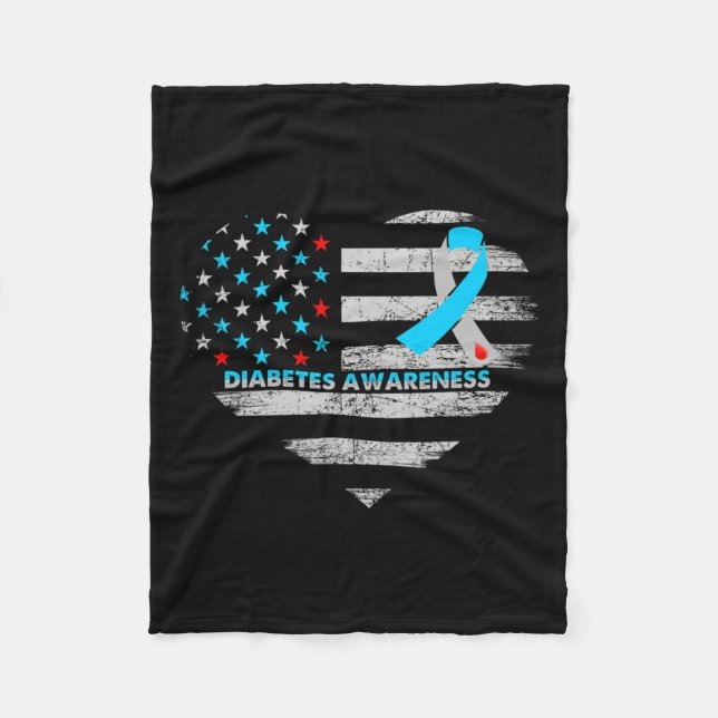 Usa Flag Diabetes Awareness Heart Family Support  Fleece Blanket (Front)